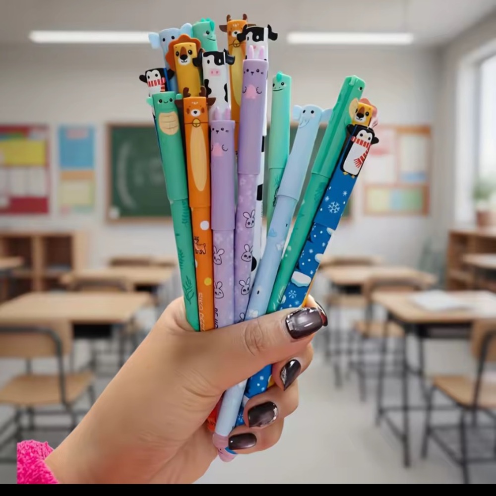 Cute Animal Cap Erasable Gel Pens Set of 8 - Assorted Colors for Kids and Adults - Picture 9 of 9